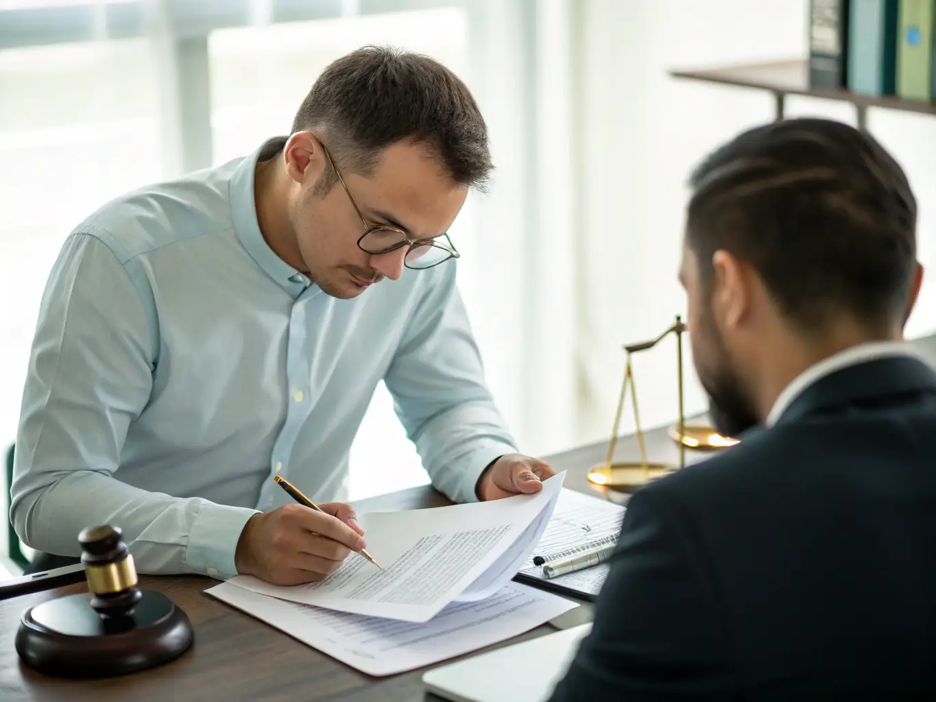 Ryan Yamamoto thoughtfully reviewing documents at a comfortable pace with a client.